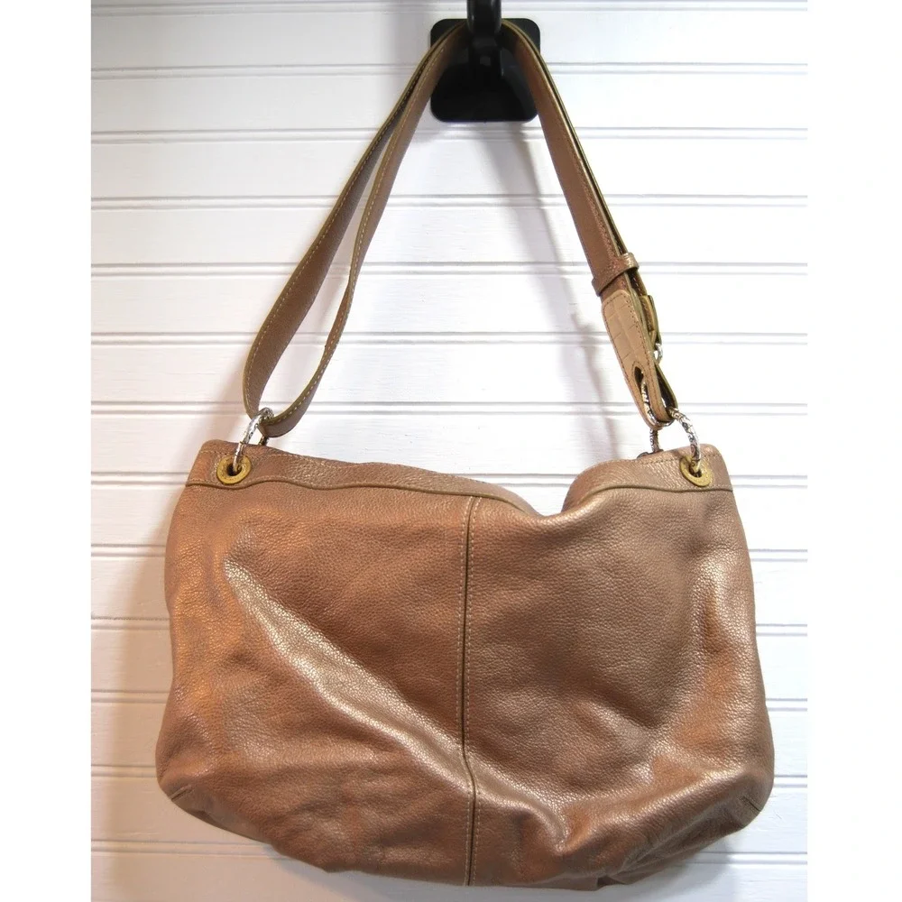 Vintage Brighton Hobo Purse Y2K‎ Fold over Leather Shoulder bag Metallic Beige